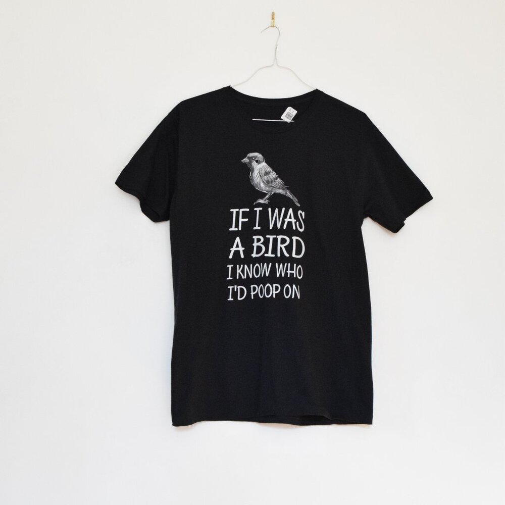 Black Bird Funny Graphic Print Joke 100% Cotton T-shirt | Size L